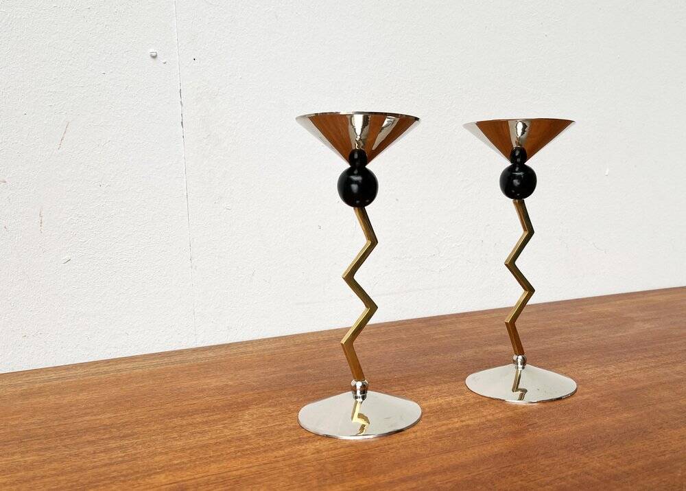 Italian postmodern metal candle holders, 1980s, set of 2