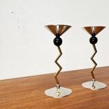 Italian postmodern metal candle holders, 1980s, set of 2