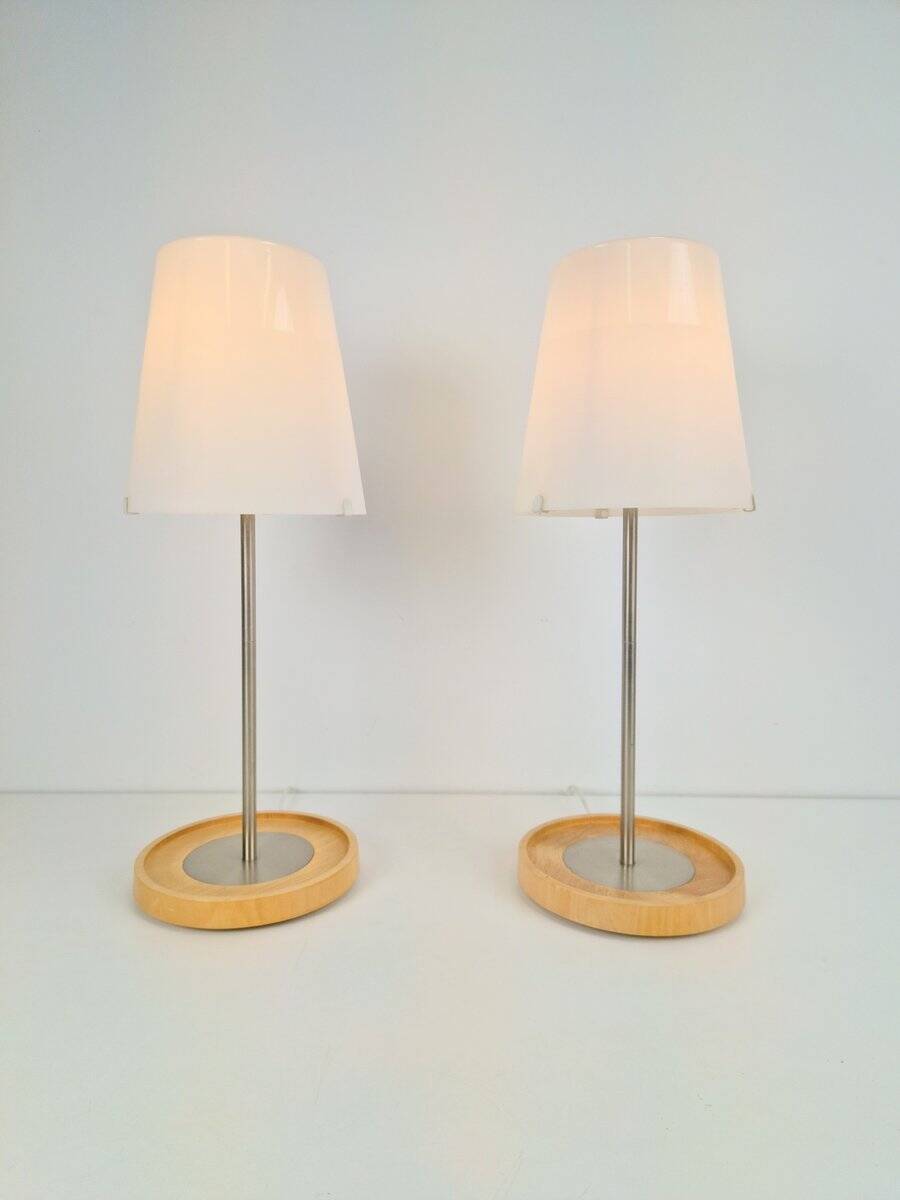Vintage Basisk Table Lamp in Birch and Glass by Wiebke Braash for Ikea, 2000s, Set of 2