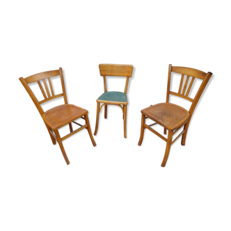 Set of three Baumann wooden bar bistro chairs