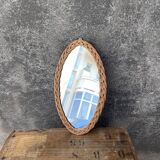Miroir ovale en osier vintage
