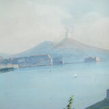 View of the Bay of Naples with Vesuvius erupting