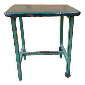 Vintage industrial wood steel stool 1960 n°1 green