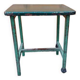 Tabouret industriel bois acier vintage 1960 n°1 vert