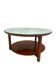 Vintage Scandinavian round coffee table in teak with removable glass top featuring a marble effect, 1960s.