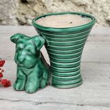 Green ceramic empty pocket dog statue