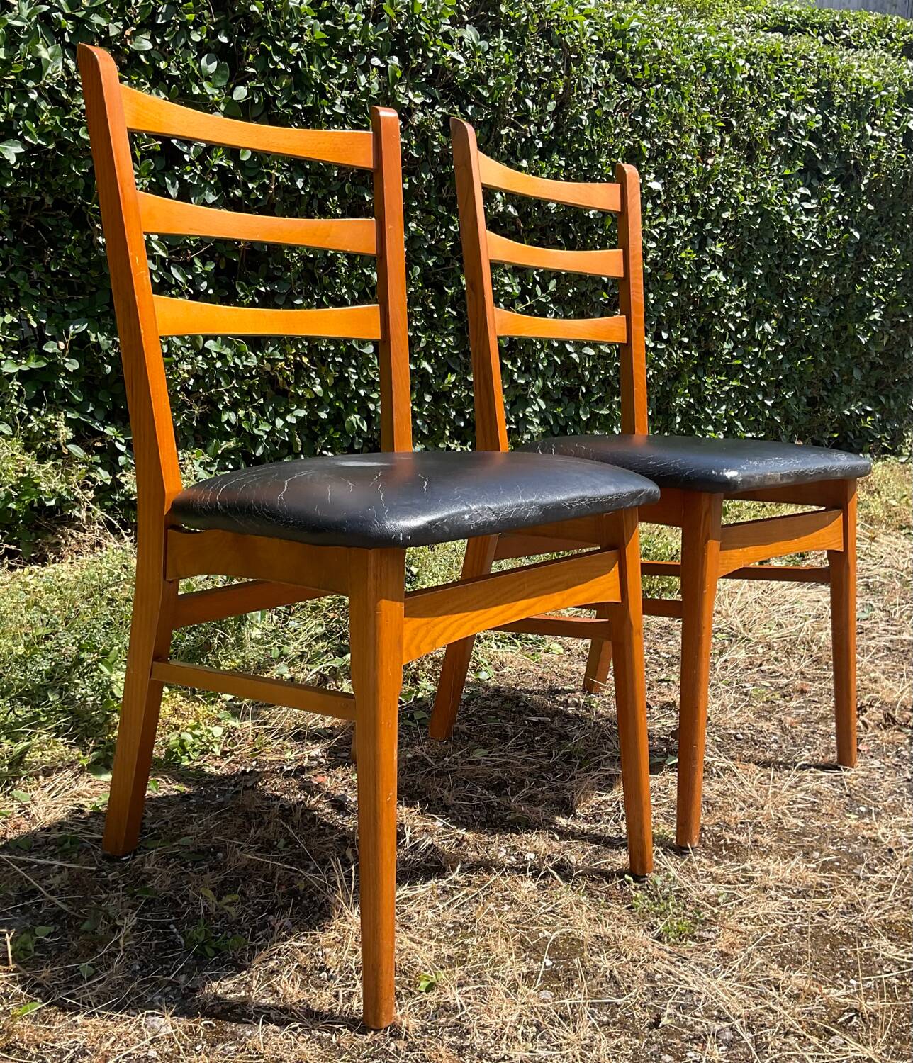 Pair of vintage solid beech chairs from the 60s and 70s