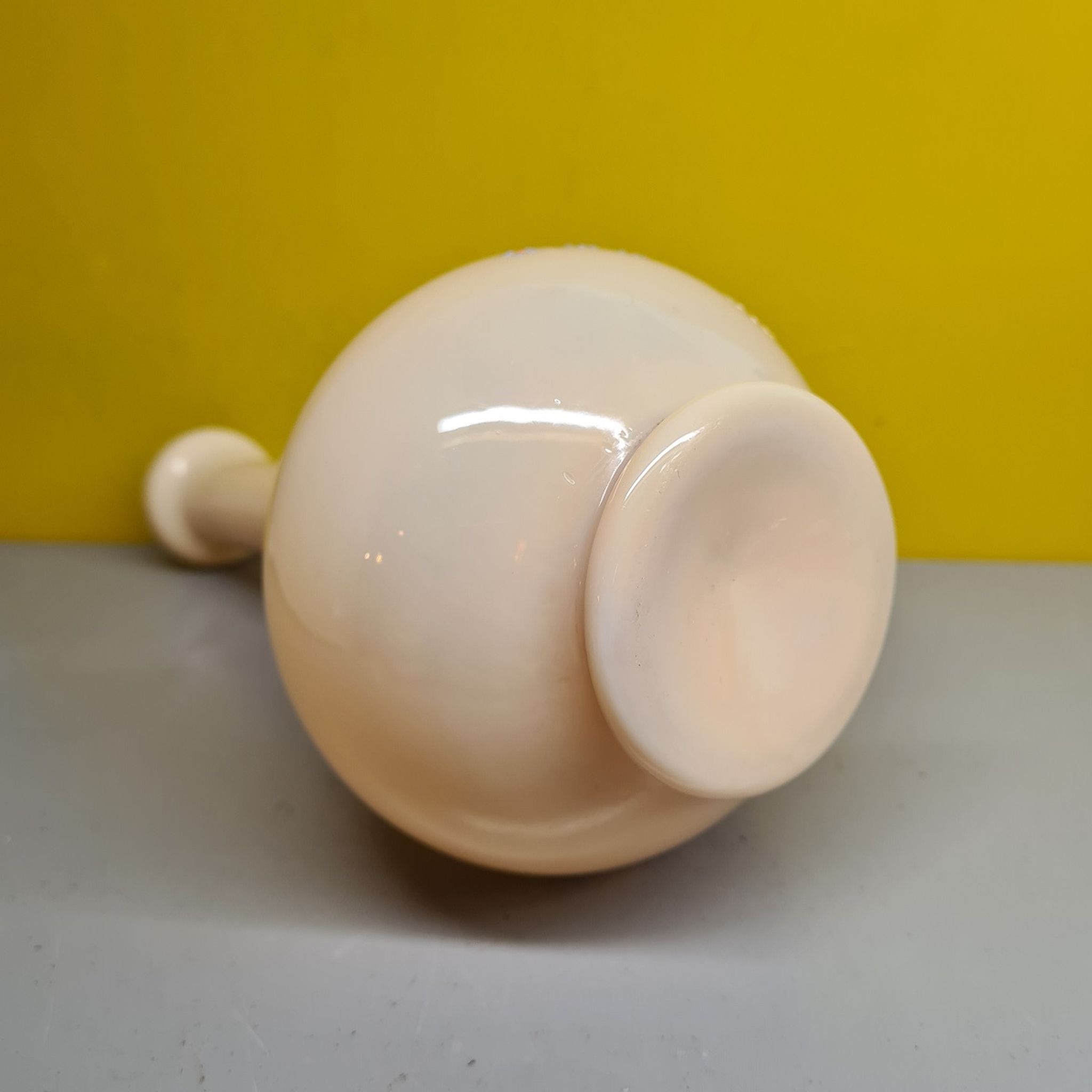 Antiquer Victorian painted beige Opaline vase Czechoslovakia,  from around 1900.