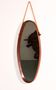 Mid-century Italian oval mirror in curved teak, rope and leather, 1960s