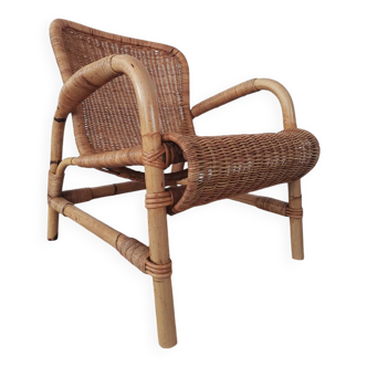 Rattan and bamboo armchair, 70s