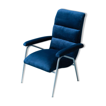 Armchair velvet blue metal light blue 60s vintage