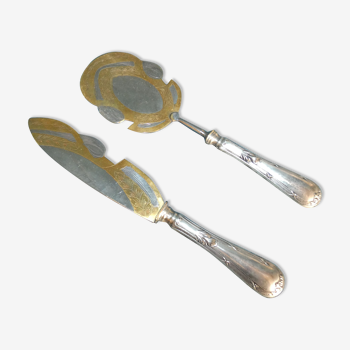 Duo de pelle and knife cake silver and gold metal circa 1950