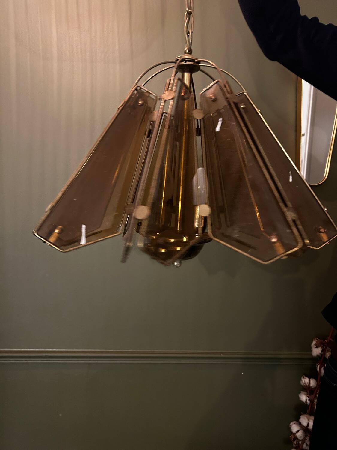 Smoked glass and metal chandelier