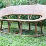 Rattan and wicker bench, vintage