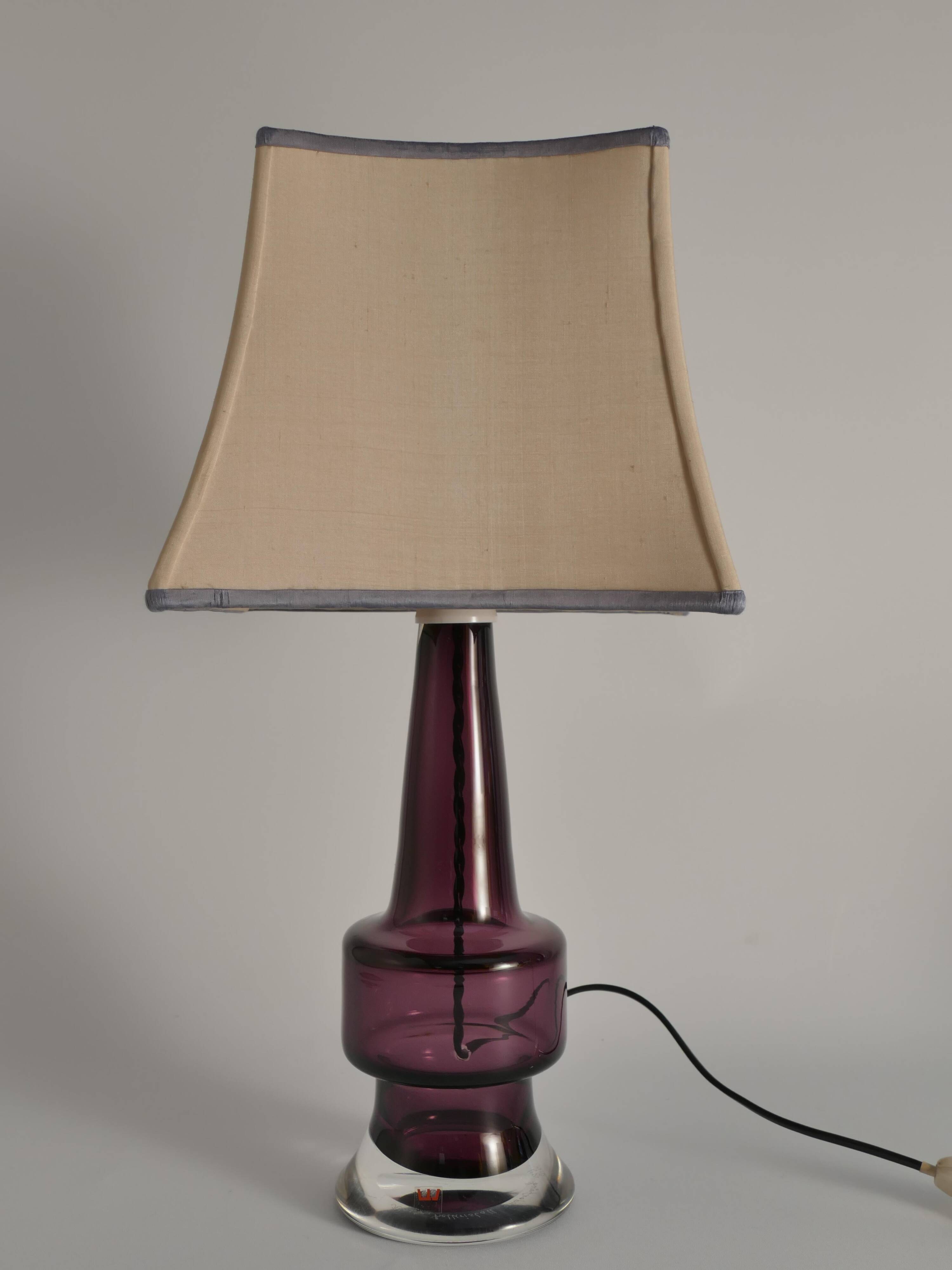 Mid-Century Modern Purple Chrystal Glass Table Lamp by Kosta 1960s