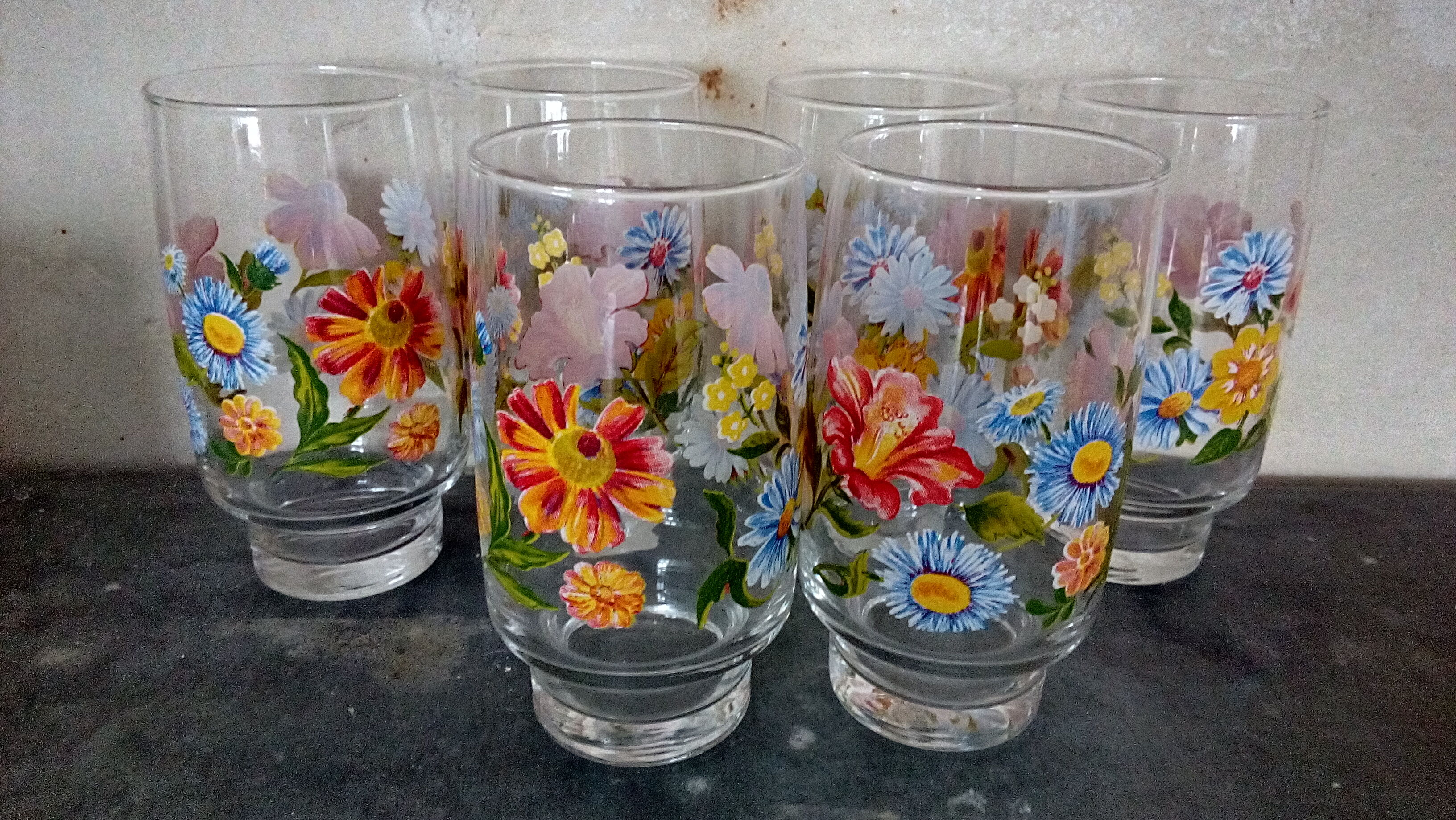 Set of 6 orangeade flower glasses