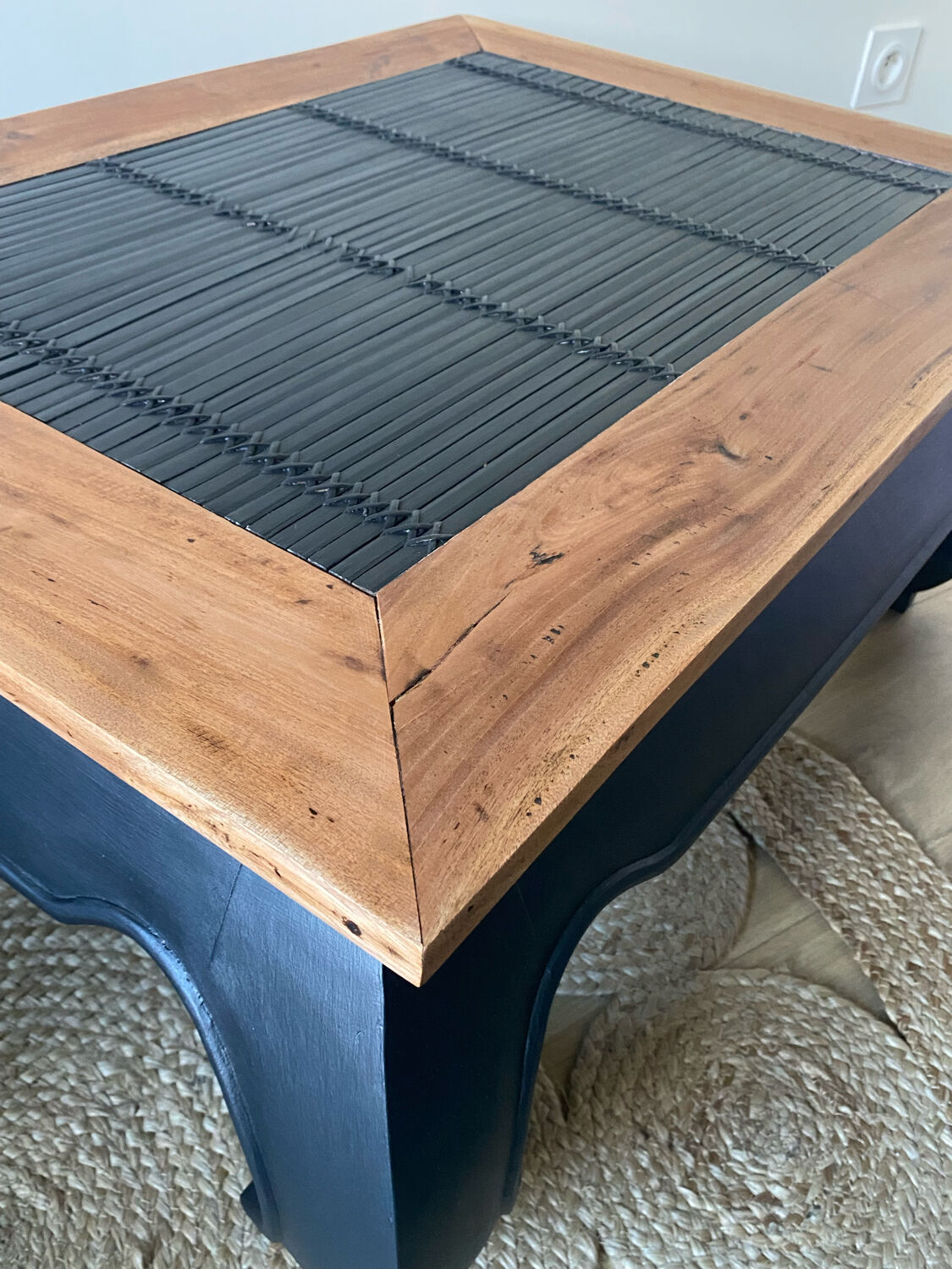 Black Opium and wood coffee table