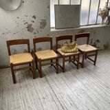 Set of 4 elm straw chairs from the 50s