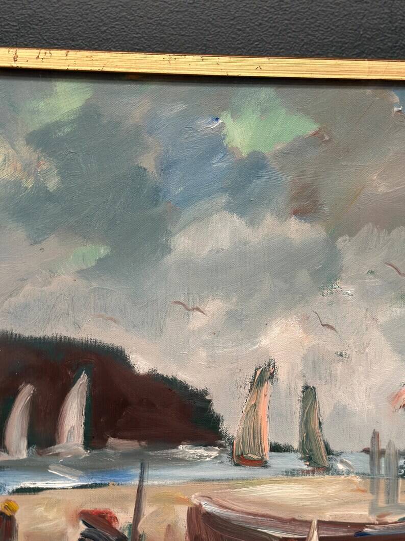 Original Swedish Oil on Canvas – “Coastal Village” by Eric Lo – Signed – Vintage & Framed