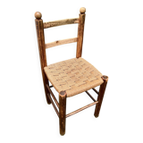 Chaise Italienne Vintage Bois Brut Corde Tressée Artisanale