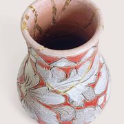 Large Fratelli Fanciullacci Sgraffito Ceramic Vase, Restored Kintsugi-Style