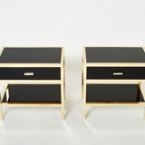 Paire de tables de chevet laquées laiton par Michel Pigneres 1970