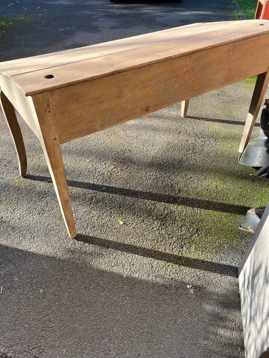 Writing desk, school desk, old large model with 2 drawers