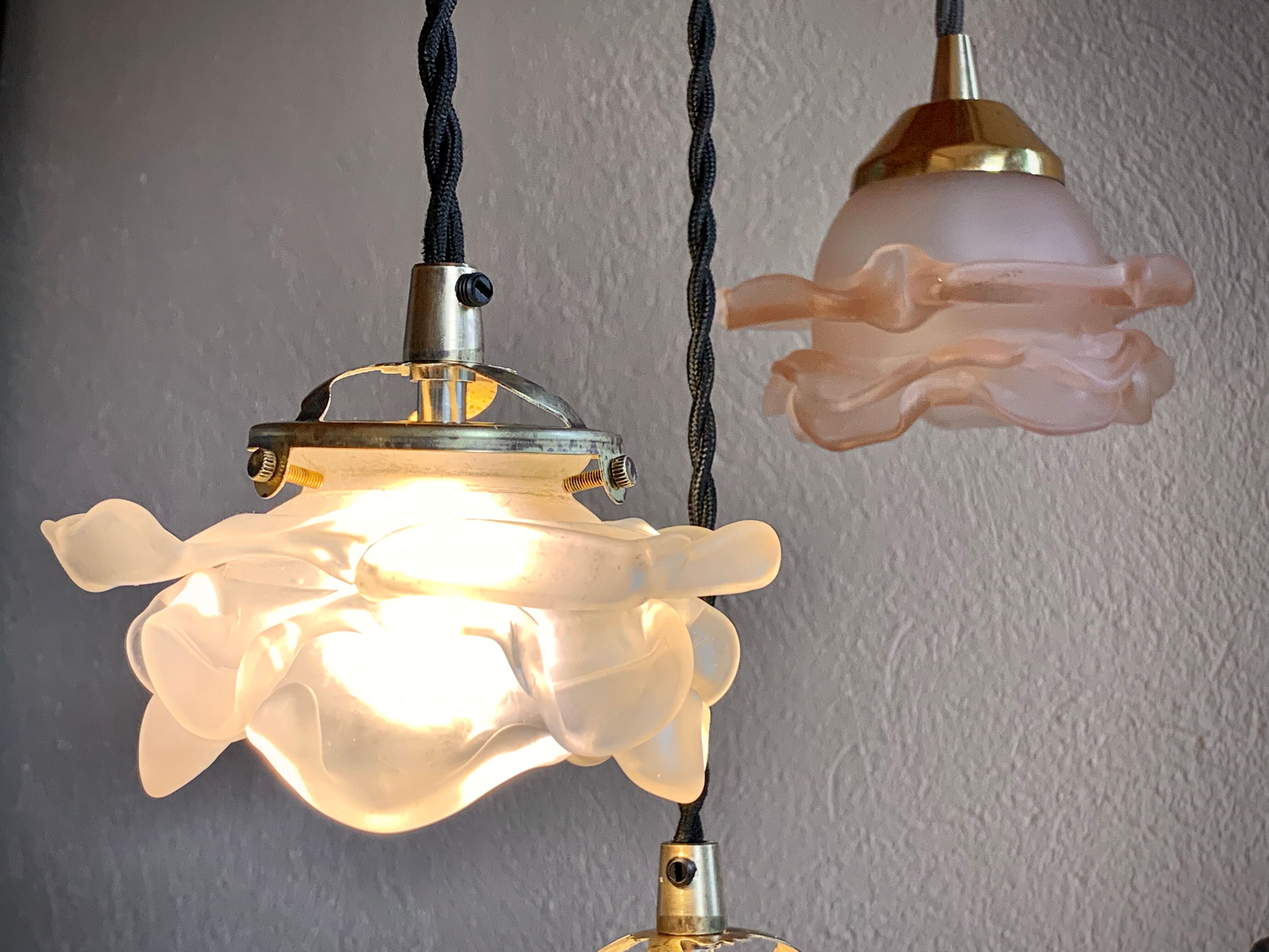 Pair of Art Deco glass rose petals