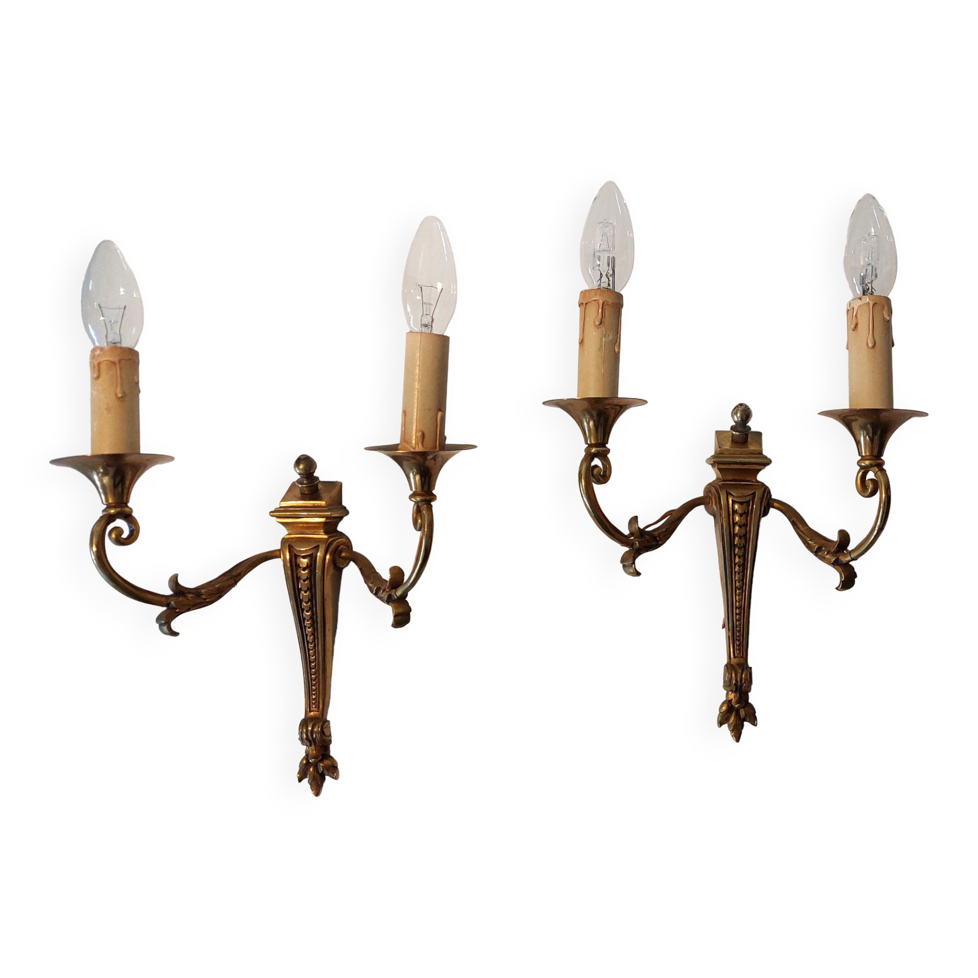 Pair of neoclassical sconces in bronze and gilded brass 1950.