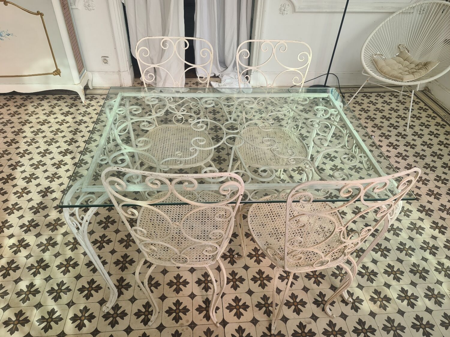 White wrought iron garden furniture 1949 1950