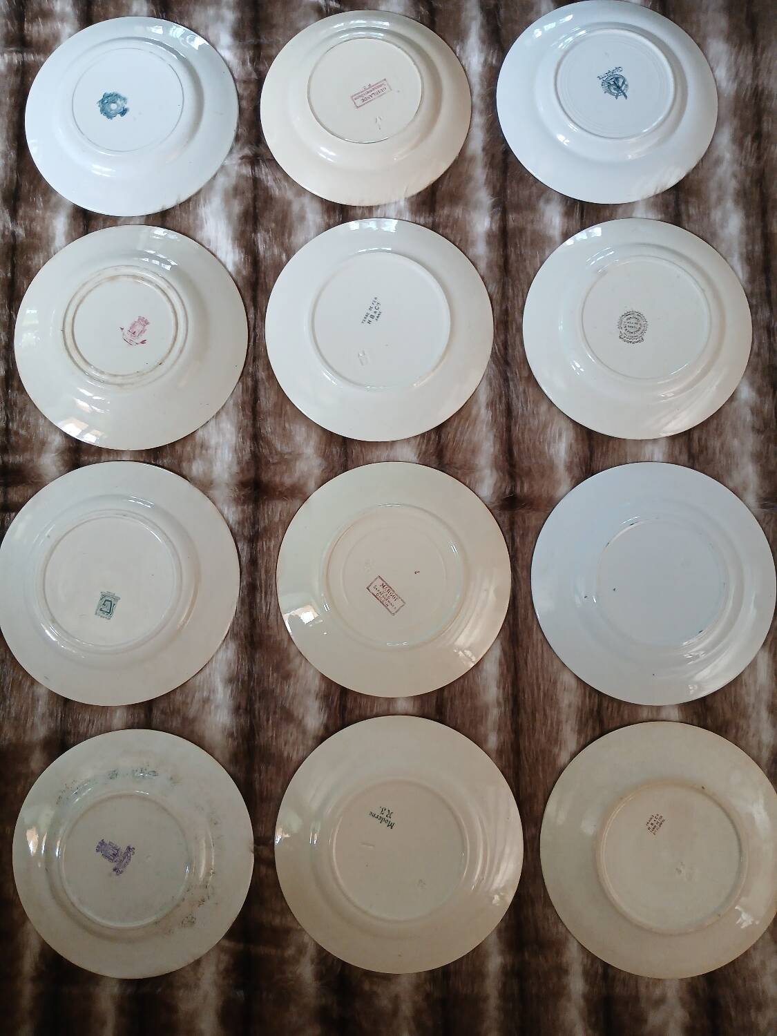 12 antique flat plates in ironstone