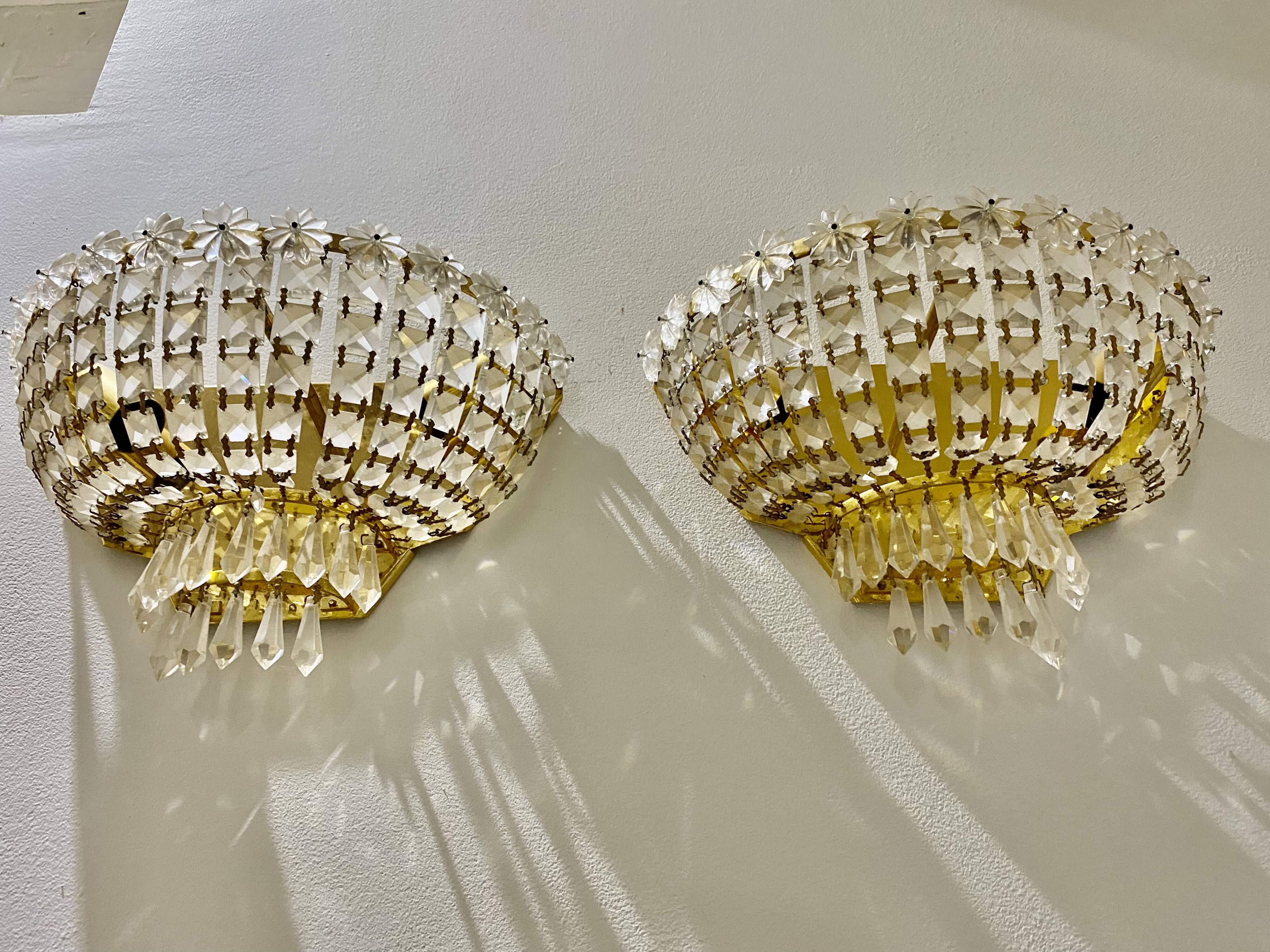 Set 4 crystal wall light gilded structure