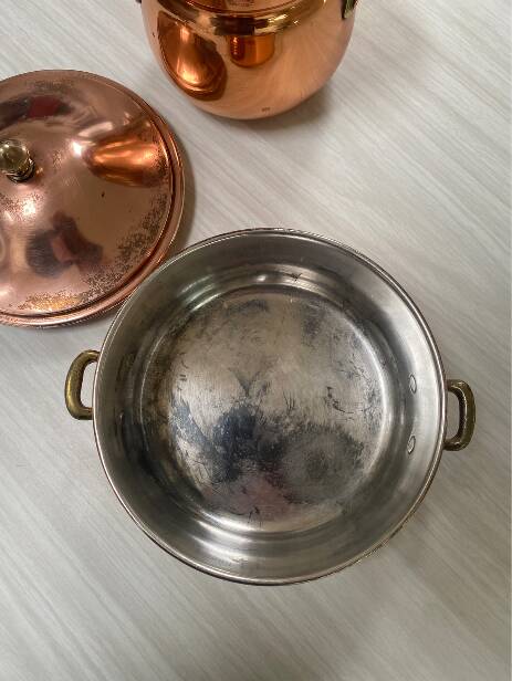 Antique solid tin-plated copper set – French manufacture – Gaillard