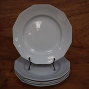 5 flat octagonal earthenware plates Moulin des loups pale blue color