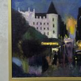 Swedish artist, scandinavian modern city landscape, 1970s, oil on canvas, signed,  framed