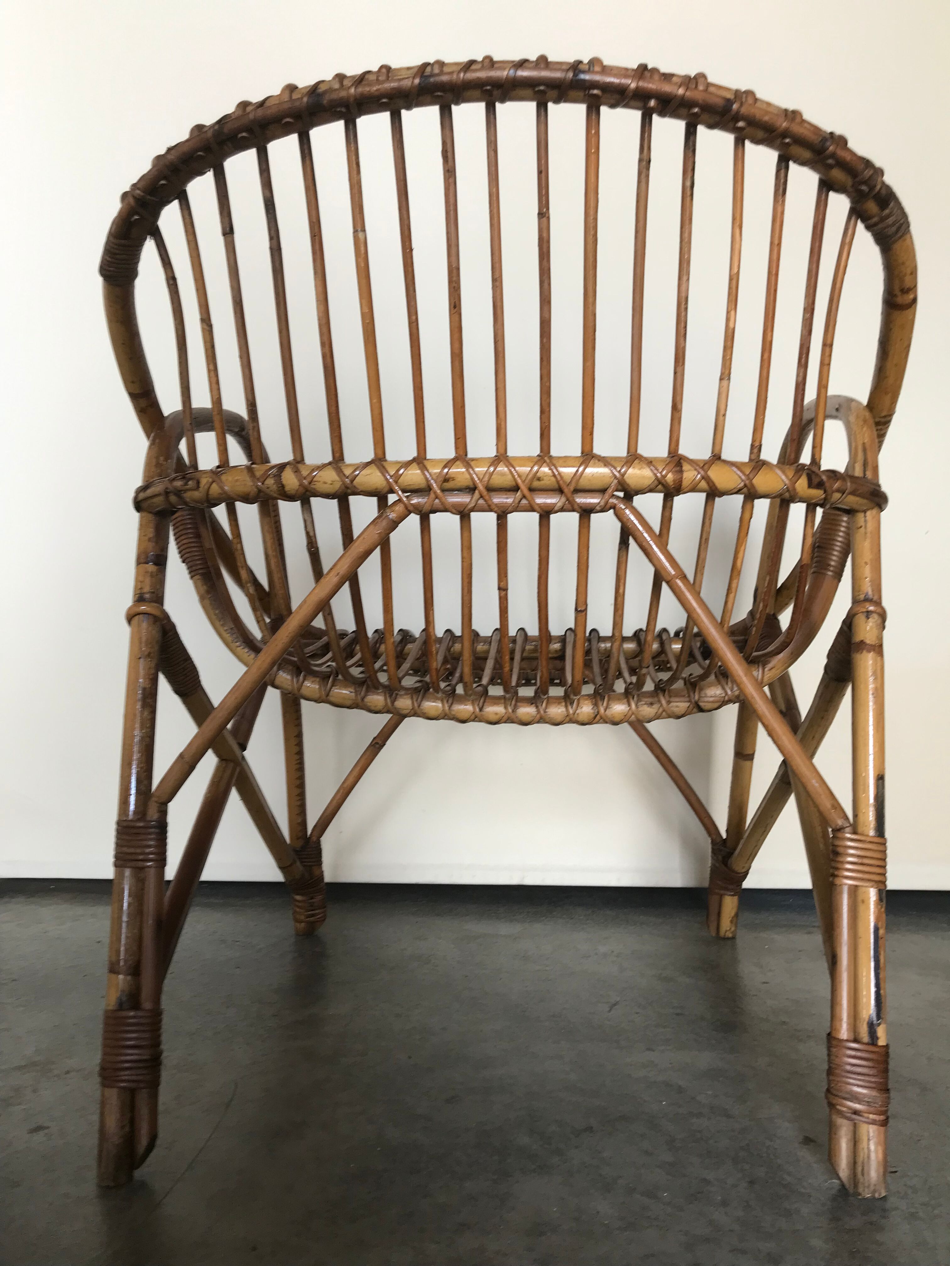 Rattan armchair vintage shell adult 1960