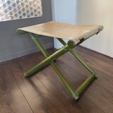 Tabouret pliable vintage Regency en hêtre italien et cuir