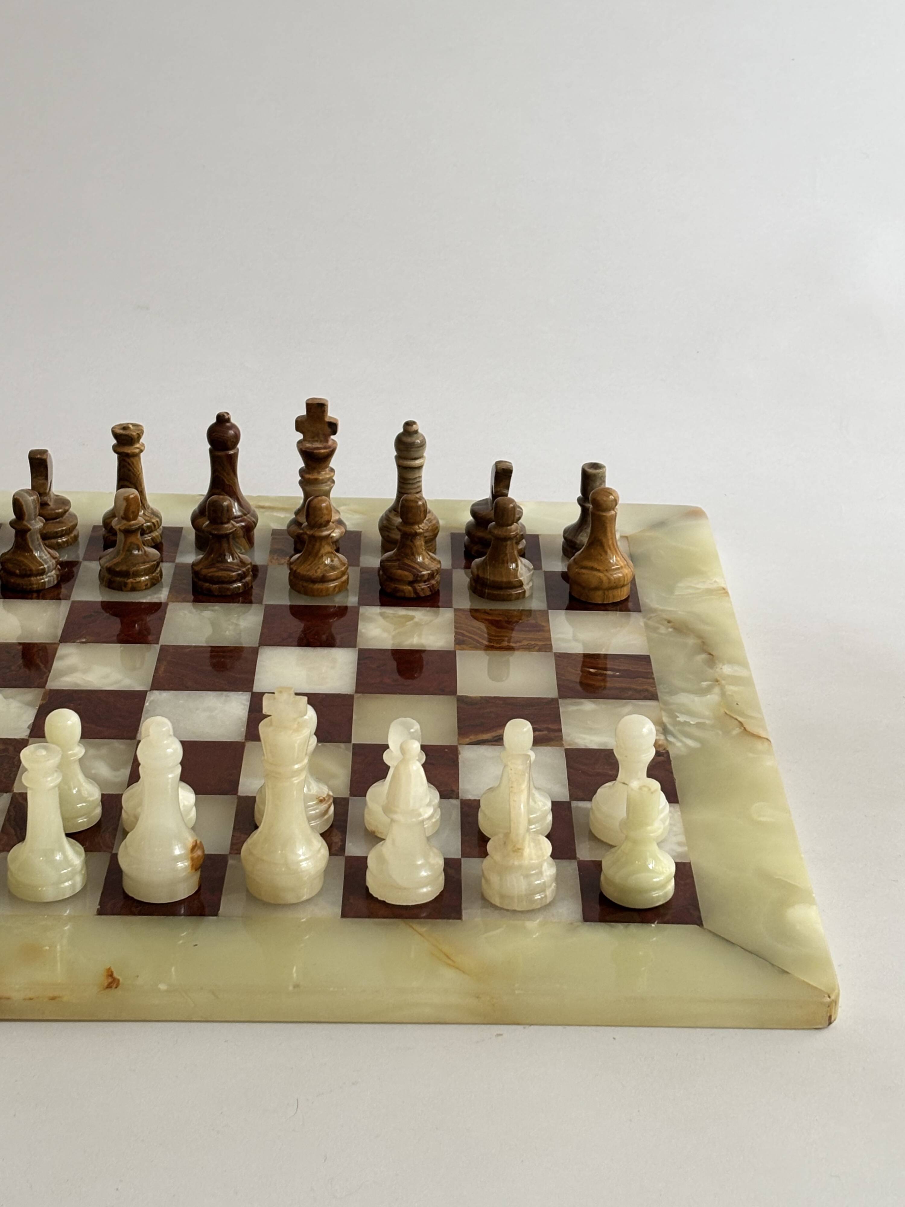Vintage large marble and onyx chessboard game.
