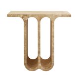 Modern Pair of Italian Ivory Travertine Consoles with Semi-Circular Arches