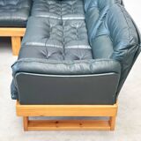 Canapé d'angle modulable en pin et cuir vert, Allemagne années 1970