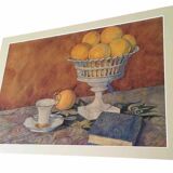 Old watercolor painting with oranges