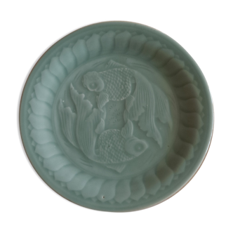 Celadon green plate with fish