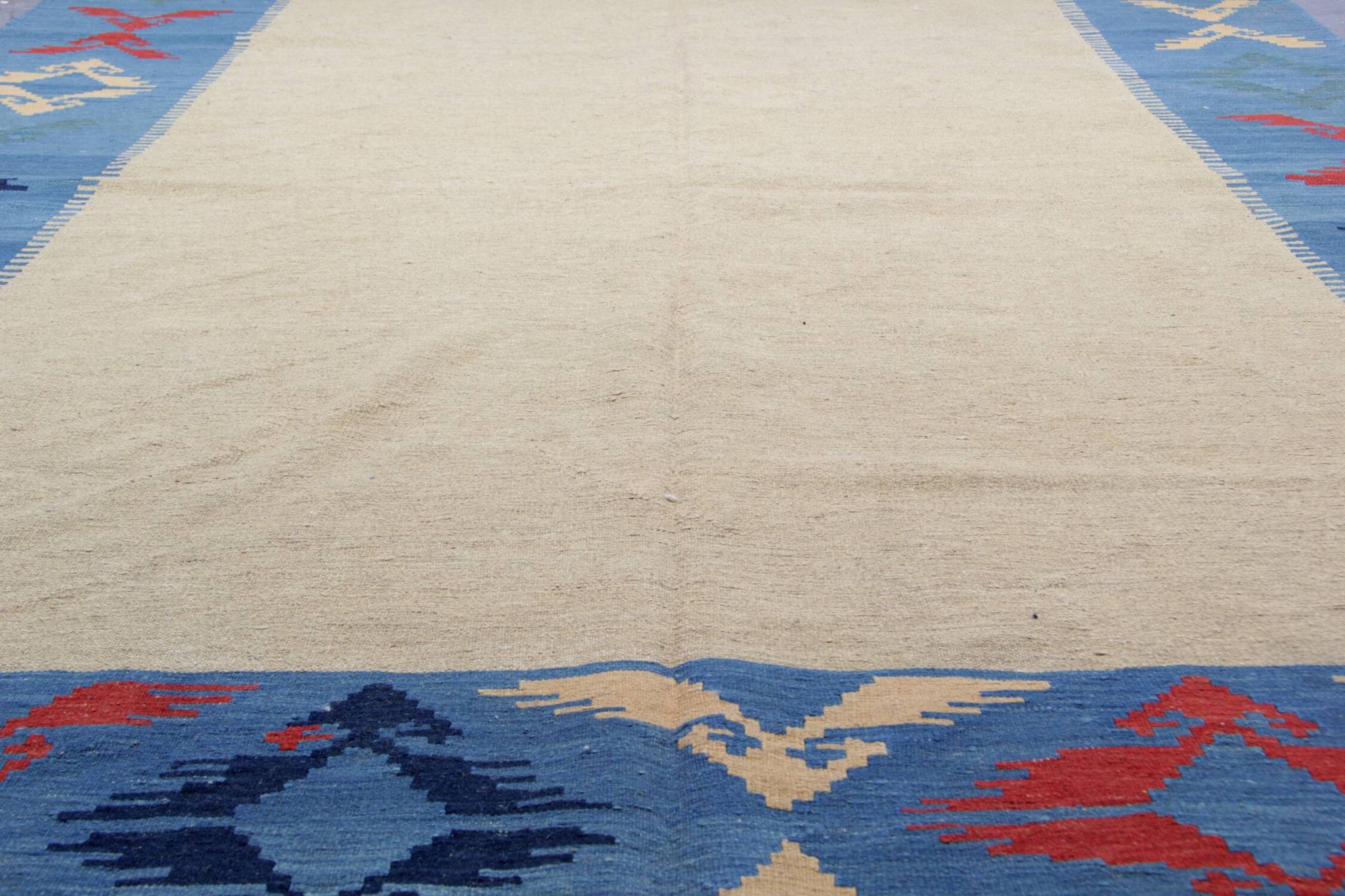 Large Yellow Kilim Rug, Gold Geometric Tribal Wool Carpet 300 x 202 cm