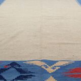 Large Yellow Kilim Rug, Gold Geometric Tribal Wool Carpet 300 x 202 cm