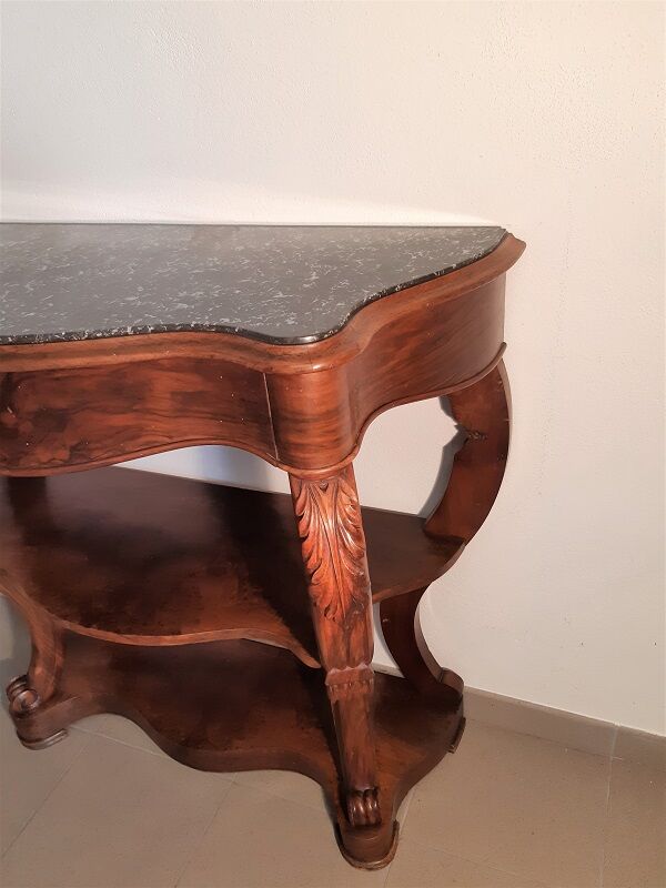 Napoleon III period console in walnut and marble tray