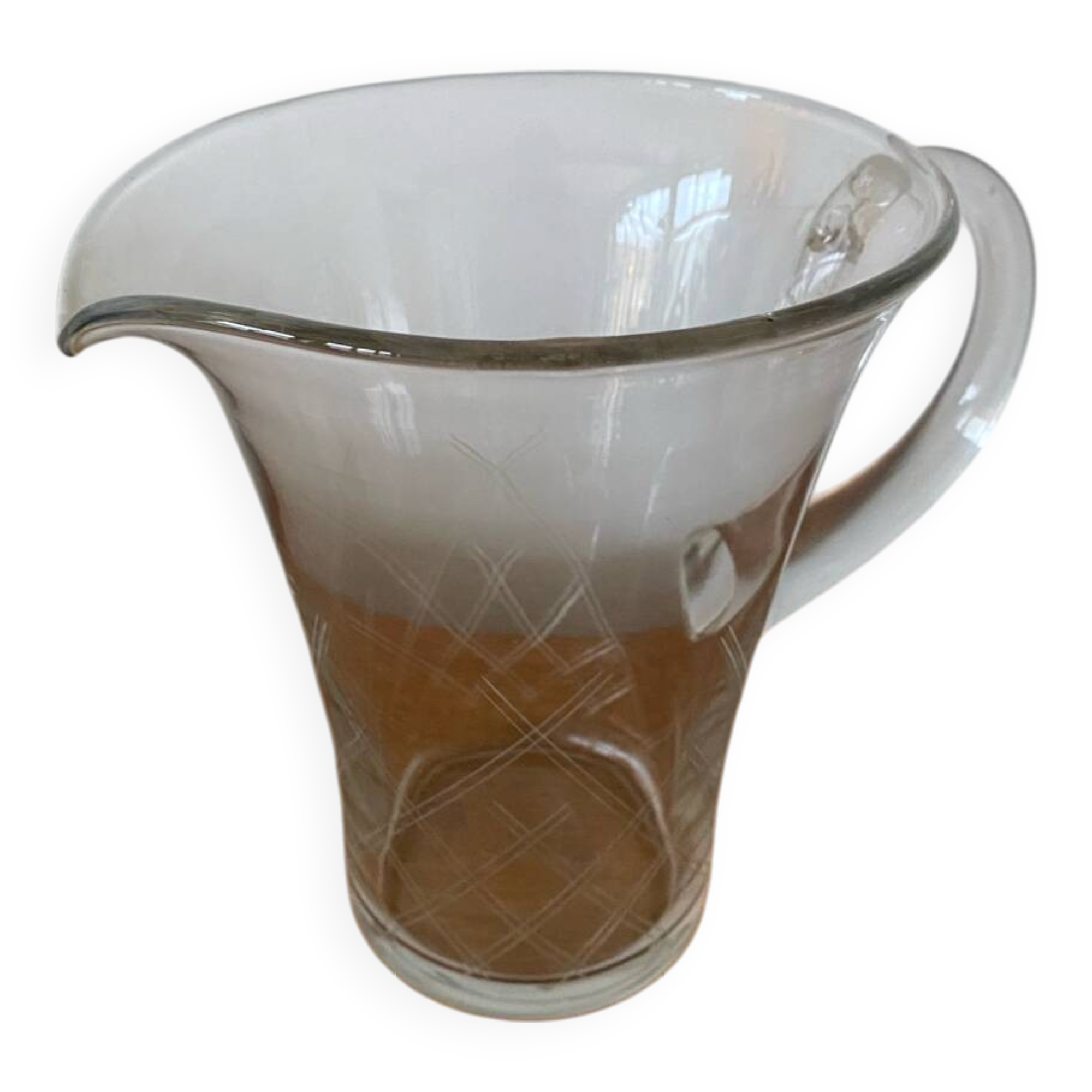 Antique Clear Blown & Engraved Glass Pitcher Vintage Service