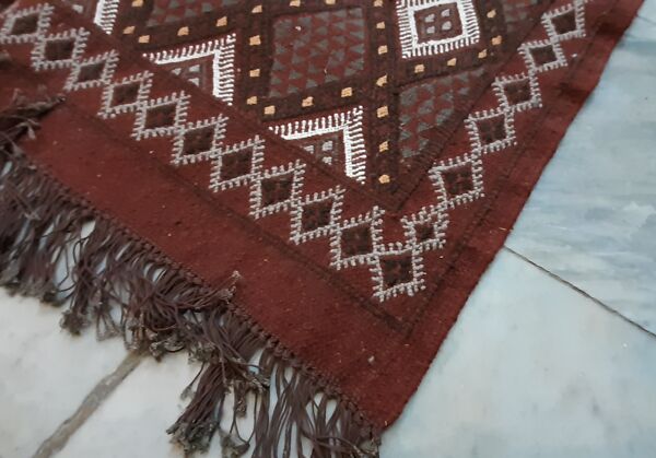 tapis Kilim Marocain, tapis Marron Berbère En Laine Fait À La Main 180/125cm