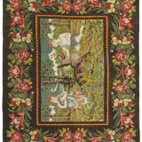 Hand-knotted vintage rose black kilim 192 cm x 240 cm - 23428