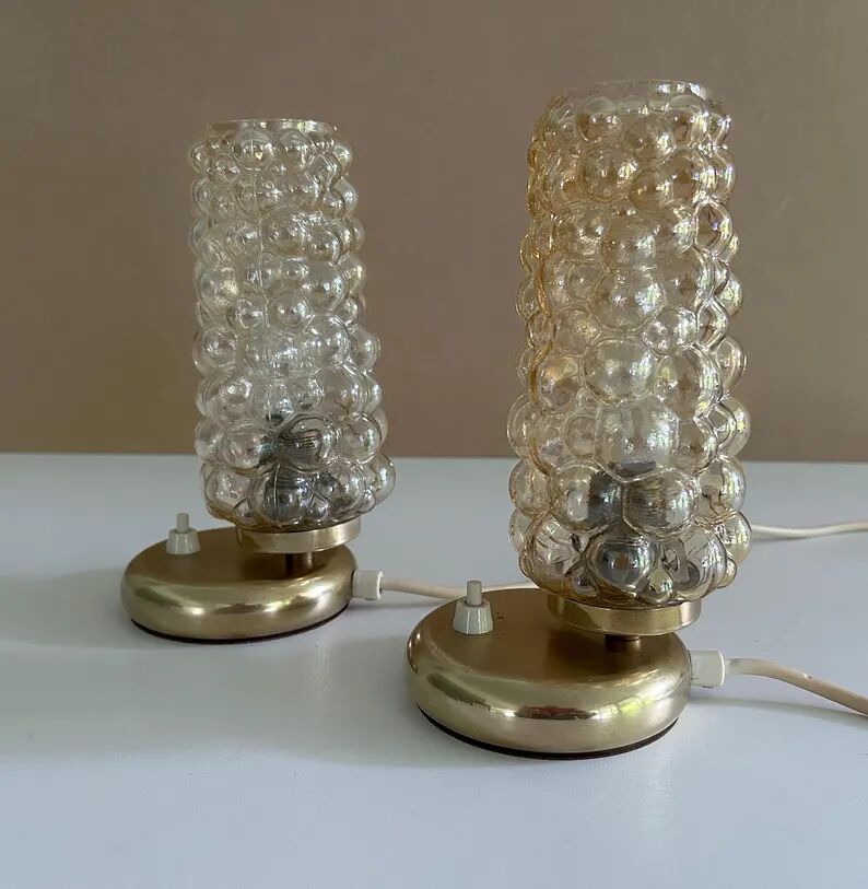 Pair Vintage  Lamps, Bedside, Bubble Glass