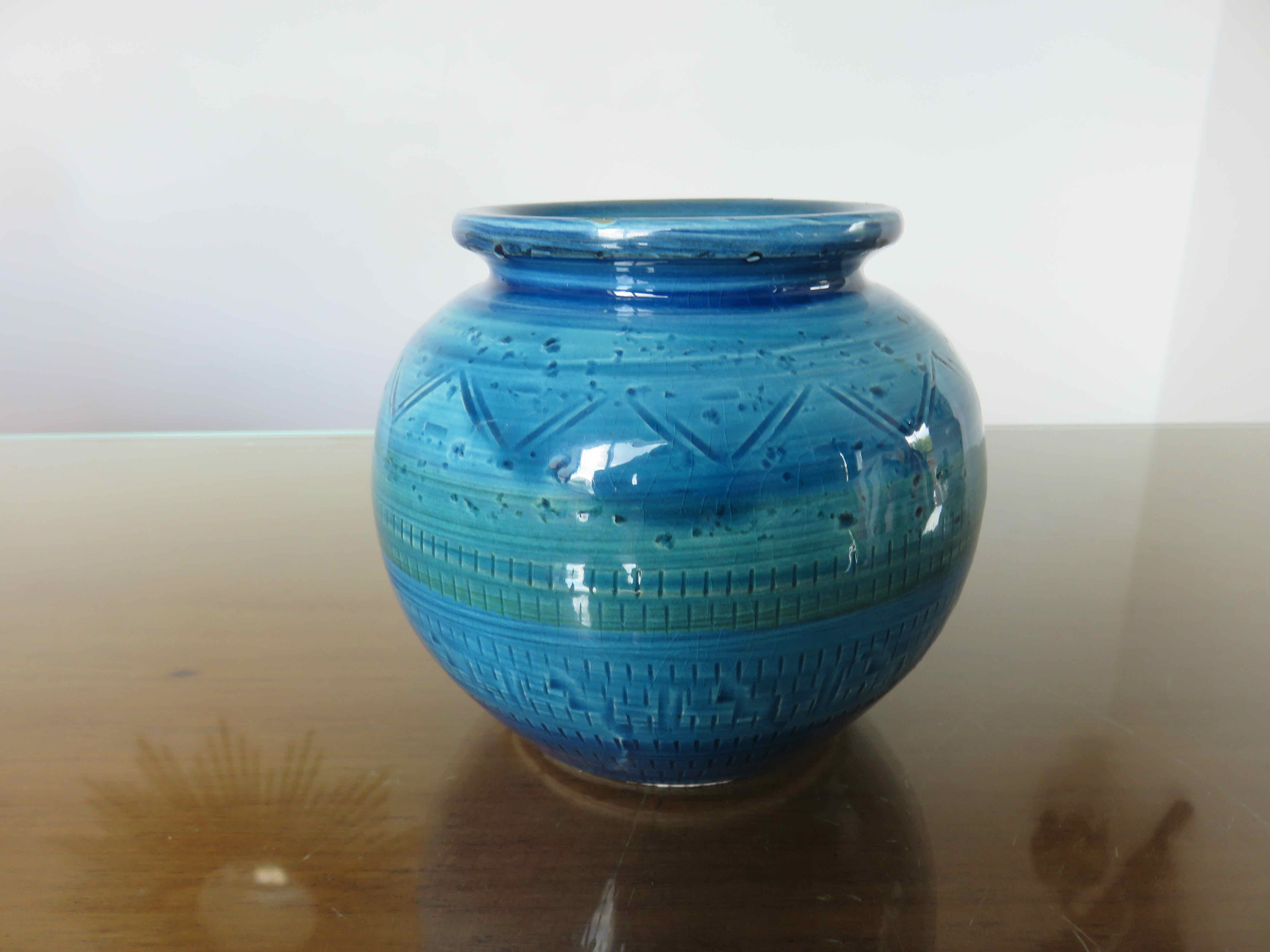 Vase Aldo Londi pour Bitossi en céramique Rimini blue